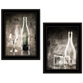 "Moody Gray Glassware Still Life" 2-Piece Vignette by Bluebird Barn, Black Frame