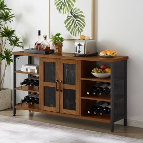 JHX Industrial Wine Bar Cabinet, Liquor Storage Credenza, Sideboard with Wine Racks & Stemware Holder (Hazelnut Brown