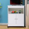 Wood Kitchen Microwave Cabinet Cart with 4 Universal Wheels and Roomy Inner Space for Home Use, White