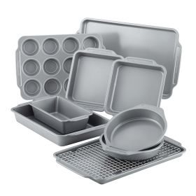 Farberware 10-Piece Nonstick Bakeware Set with Cooling Rack, Grey