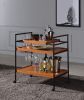 Honey Oak and Black Serving Cart with Stemware Rack