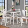 White Solid wood 5pc Counter Height Dining Set Table 4x Chairs Gray Linen Like Fabric Cushions Seats Chairs Dining Room