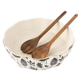 Thyme & Table Harvest 3-Piece 2.5 QT Serving Bowl with Acacia Serving Spoon and Fork Set