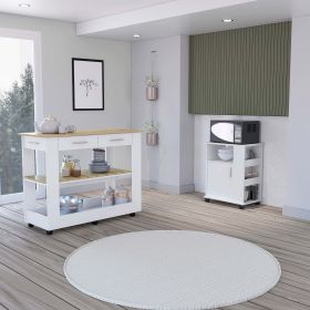 Tournament 6-Shelf 1-Door 3-Drawer 2-piece Kitchen Set, Kitchen Island and Kitchen Cart White and Light Oak