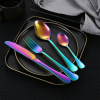 MEKBOK Colorful Silverware Set,24 piece Stainless Steel Flatware Set with Hanging Caddy,Iridescent Cutlery Utensils Set Service for 6,(Muti-colorful