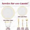 Prestee 600 Piece Gold Dinnerware Party Set (100 Guest), 100 Salad Gold Plates, 100 Gold Plastic Silverware Set