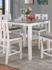 White Solid wood 5pc Counter Height Dining Set Table 4x Chairs Gray Linen Like Fabric Cushions Seats Chairs Dining Room