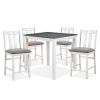 White Solid wood 5pc Counter Height Dining Set Table 4x Chairs Gray Linen Like Fabric Cushions Seats Chairs Dining Room