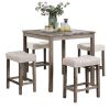 Transitional 5pc Counter Height Dining Set Gray Counter HT. Table and 4x Stools Linen-like Beige Cushion Seat Dining Room