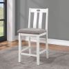 White Solid wood 5pc Counter Height Dining Set Table 4x Chairs Gray Linen Like Fabric Cushions Seats Chairs Dining Room