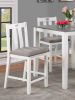 White Solid wood 5pc Counter Height Dining Set Table 4x Chairs Gray Linen Like Fabric Cushions Seats Chairs Dining Room