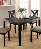 Brushed Black Solid wood 5pc Dining Set Table And 4x Chairs Brown Fabric Cushions Seats X-Cross Back Design Chairs Dining Room