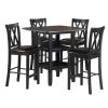 Black Finish 5pc Counter Height Set Dining Counter Height Table with Lower Shelves and 4x Chairs Set Faux Leather Upholstered Kitchen Dining Furniture