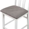 White Solid wood 5pc Counter Height Dining Set Table 4x Chairs Gray Linen Like Fabric Cushions Seats Chairs Dining Room