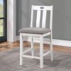 White Solid wood 5pc Counter Height Dining Set Table 4x Chairs Gray Linen Like Fabric Cushions Seats Chairs Dining Room