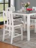 White Solid wood 5pc Counter Height Dining Set Table 4x Chairs Gray Linen Like Fabric Cushions Seats Chairs Dining Room