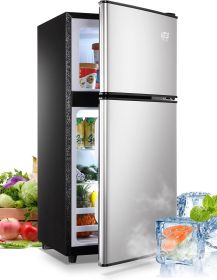 3.5Cu.Ft Compact Refrigerator Mini Fridge with Freezer, Small Refrigerator with 2 Door, 7 Level Thermostat Removable Shelves for Kitchen, Dorm (Color: Silver)