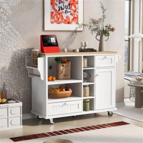 Kitchen Island Cart with Storage Cabinet and Two Locking Wheels,Solid wood desktop,Microwave cabinet (Color: as picture)